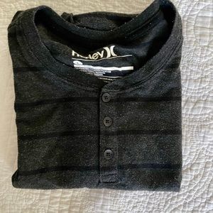 Hurley Henley Striped Gray and White
